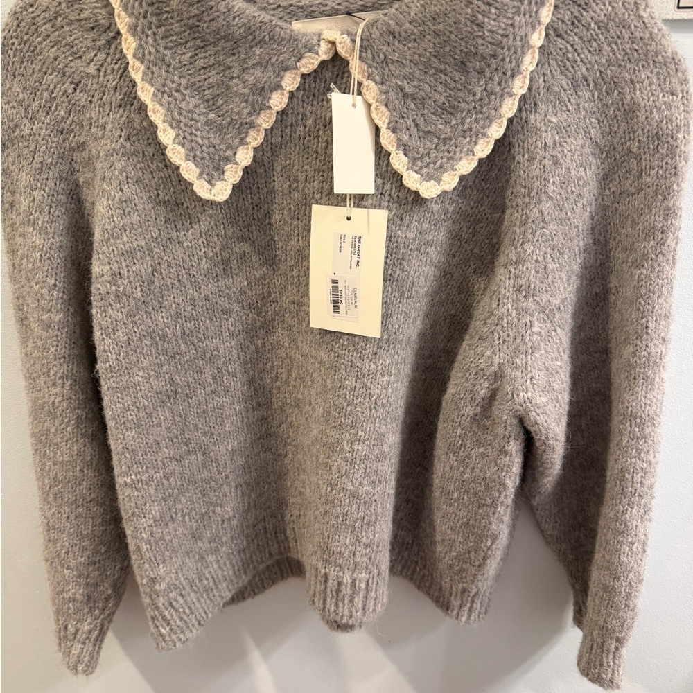 THE GREAT. Heather Gray Sweater with Cream Collar - Picture 2 of 5